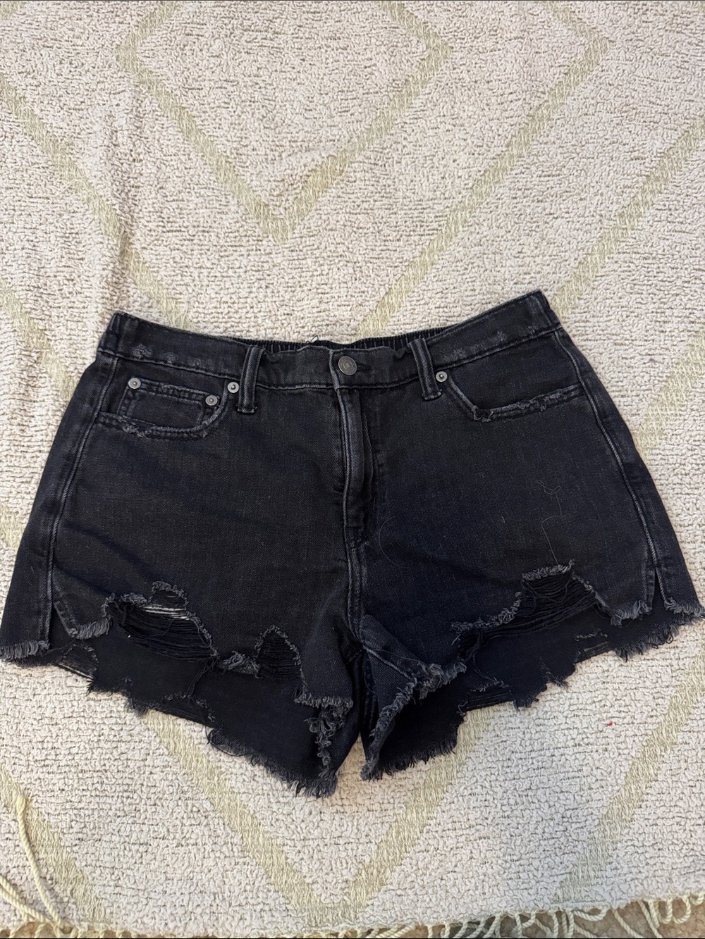 aerie Black Distressed High-Rise Denim Shorts
